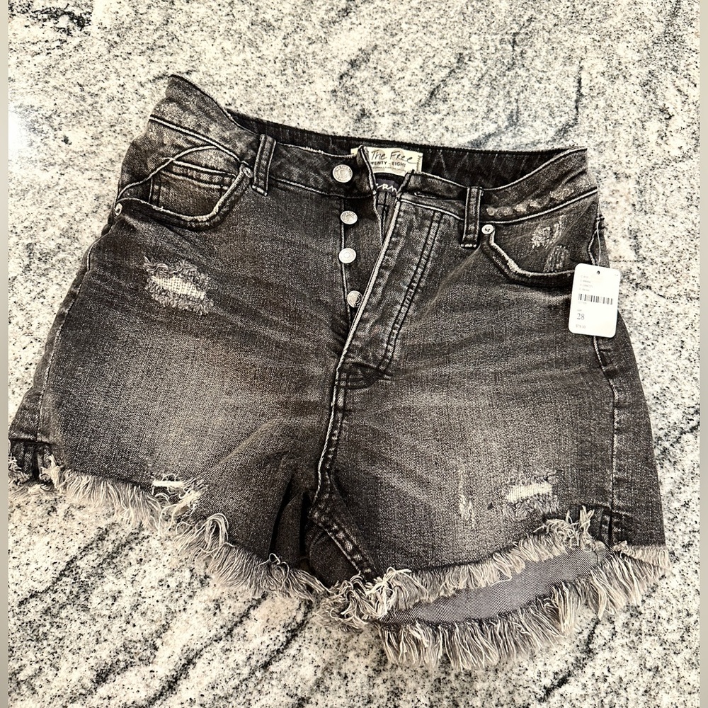 Free People Women's NWT Distressed Black Jean Shorts